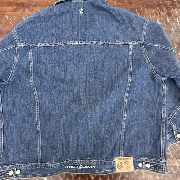 Vintage 2000s Rocawear Denim Blue Jean Jacket Mens XXXL Embroidered y2k - Picture 4 of 11